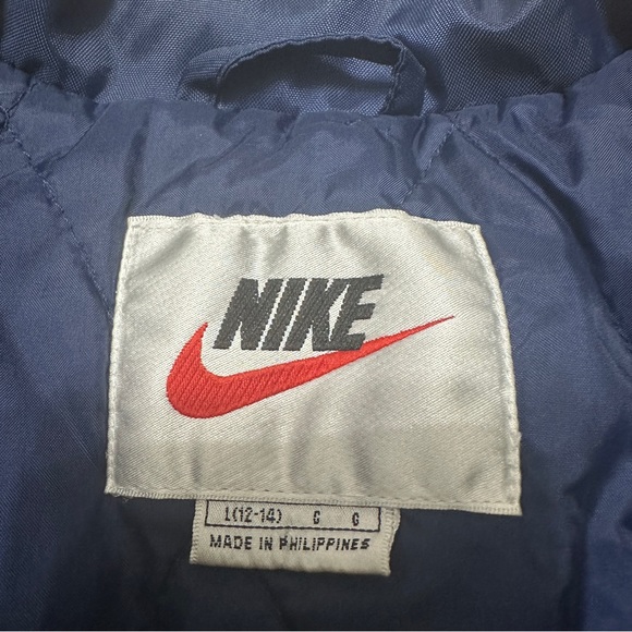 Vintage 90's Nike Adult L White Tag Puffer Jacket Sleeve Stripes Navy Blue White - Picture 5 of 10